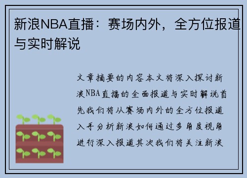 新浪NBA直播：赛场内外，全方位报道与实时解说